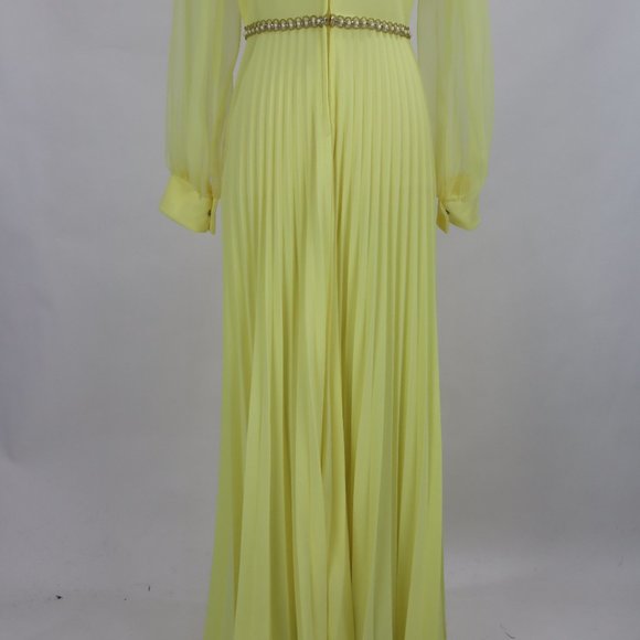 Vtg 1970's Yellow Formal Long Party Dress Gown Cocktail Hippie Prairie Boho S - Picture 12 of 12